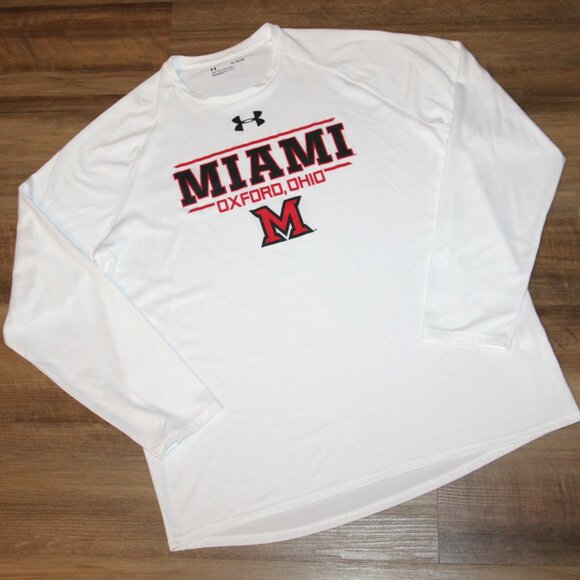 UNDER ARMOUR XL White MIAMI Oxford, OH Long Sleeve Graphic Print Dri Fit Shirt - Picture 1 of 4